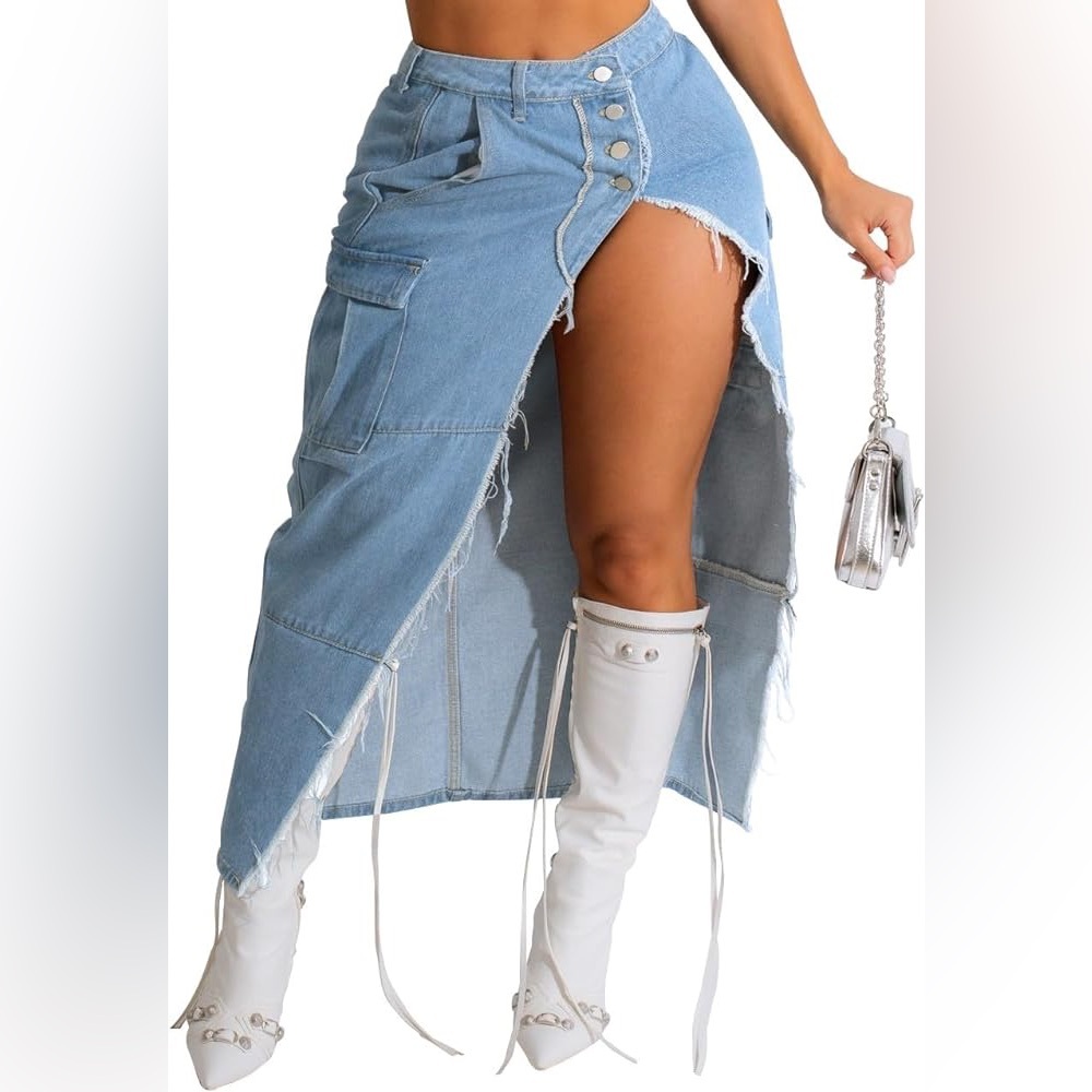 Denim Long Slit Skirt